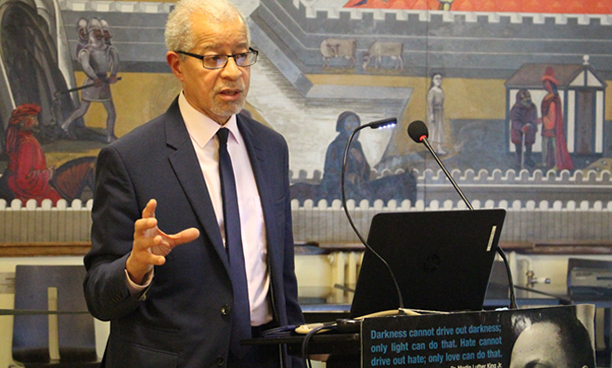 Lord Ouseley speaking at the launch of our Lambeth exhibition, January 2017